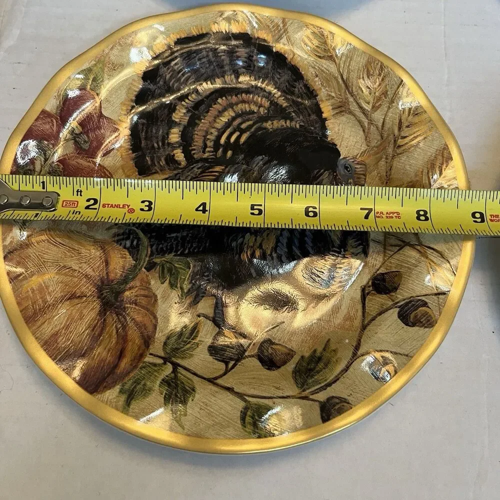 Pottery Barn Fresco Turkey Plates Set Of 4 Salad Plates 9” Turkey Thanksgiving